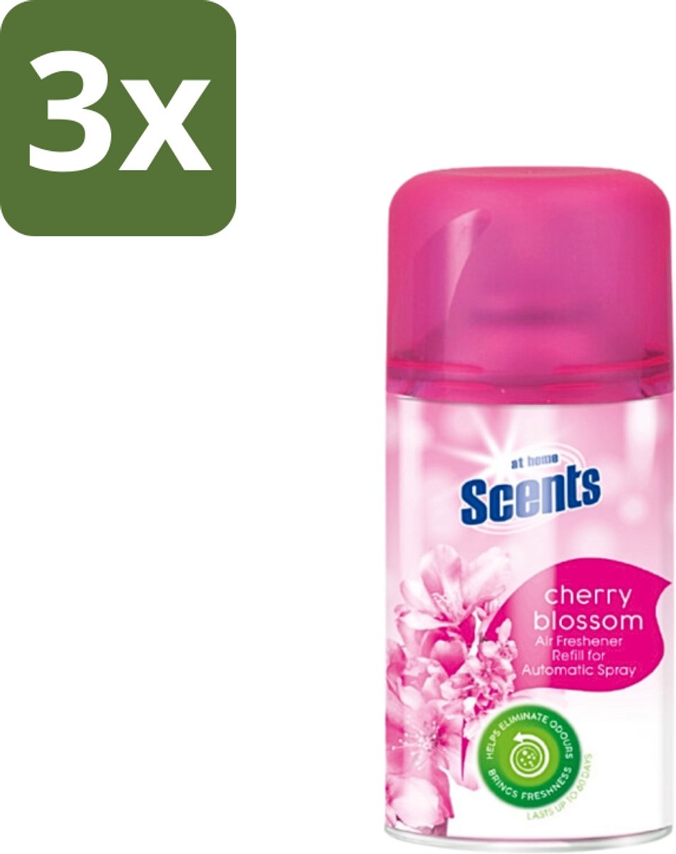 3 x At Home - Scents - Navulling - Cherry Blossom - Verfrissend - 250 ml - Kersenbloesem - Lentegeur - Frisse Geur - Luchtverfrissend - Geur Neutraliseren