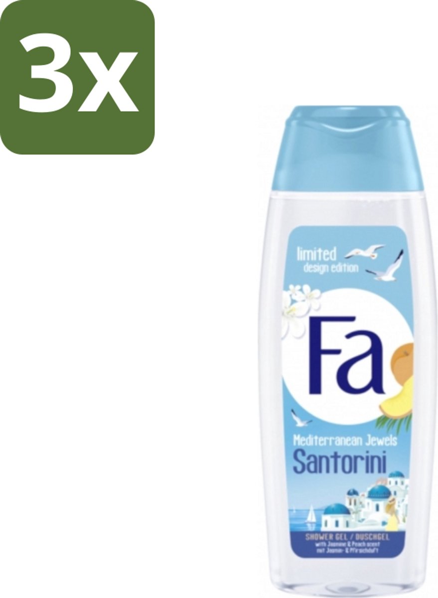 3 x Fa - Douchegel - Mediterranean Jewels Santorini - Verfrissend & Hydraterend - Verzachtend - 250 ml - Douchegel Santorini - Verfrissend - Hydraterend - Verzachtend - Mediterrane Geur