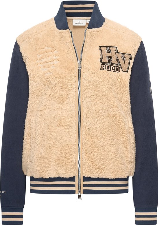 Reversibel teddy jack van HV Society met lange marineblauwe mouwen en HV Polo logo op de borst.