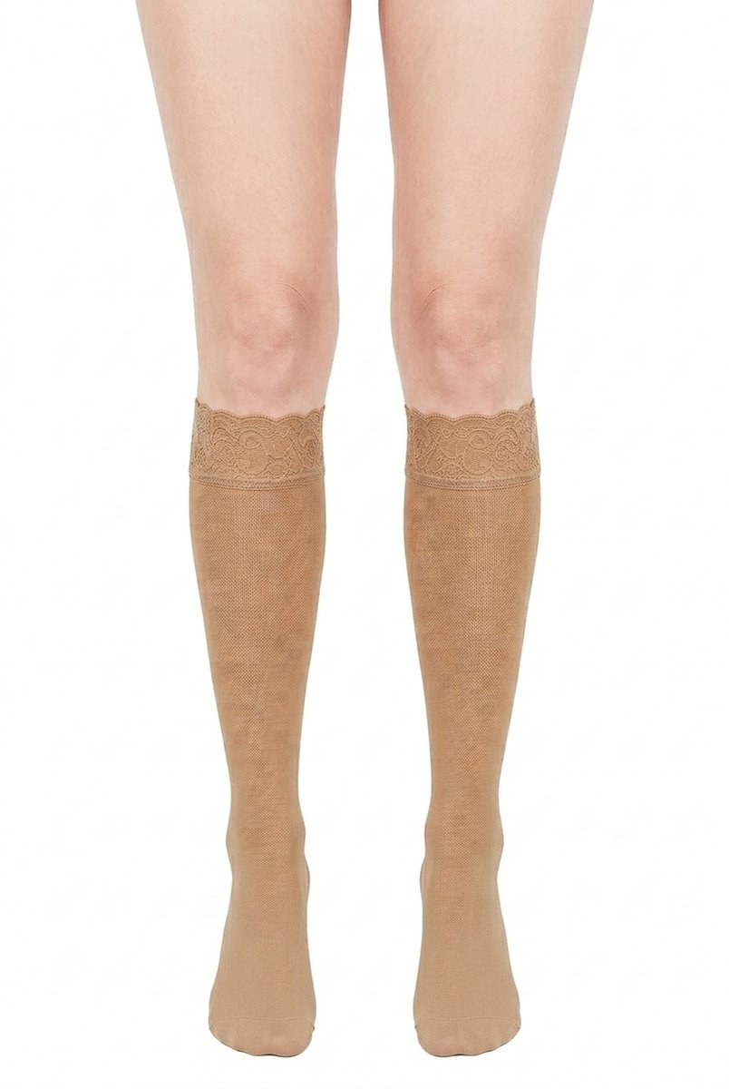 ARCH Compressiekousen / Steunkousen CCL1 – 18–21 mmHg – Dames & Heren – Ondersteuning voor Zware & Vermoeide Benen – Kniehoog – Gesloten Teen – Beige – Maat 6