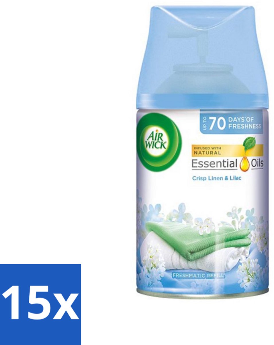 15 x Air Wick - Luchtverfrisser Navulling - Fris Linnen & Lila - Automatische Spray - 250 ml - Luchtverfrisser - Frisheid - Geur - Geurverspreiding - Automatische Geur