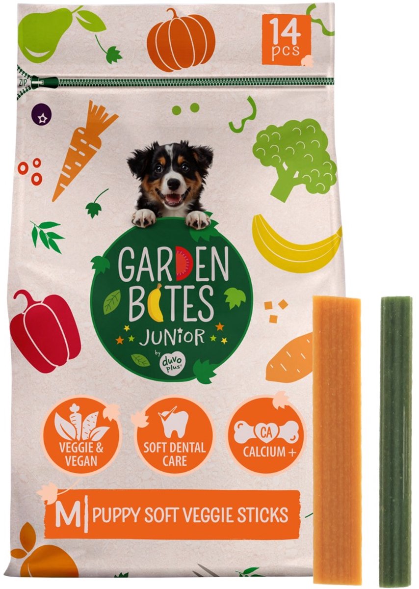 duvoplus Garden Bites - Soft Veggie Sticks Hondensnacks - Hondensnoepjes - Vegetarisch & Glutenvrij - Puppy Medium 14st