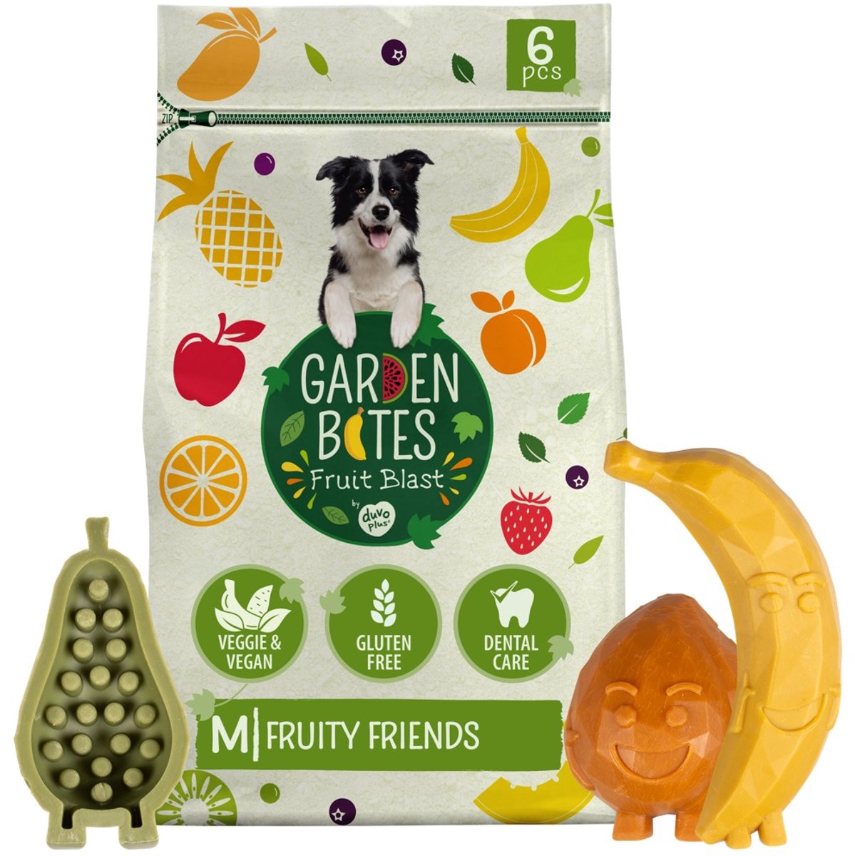 duvoplus Garden Bites - Fruity Friends Hondensnacks - Hondensnoepjes - Vegetarisch & Glutenvrij - Medium 6st