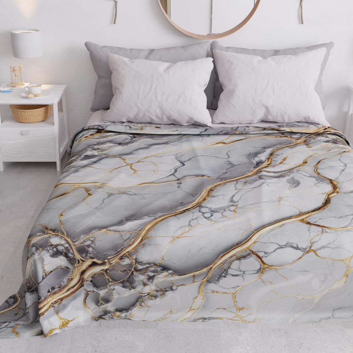 Solidchoice - Bedsprei Dubbel Bed - Lichte Deken - Lente/Zomer - Lichtgrijs Marmerlook