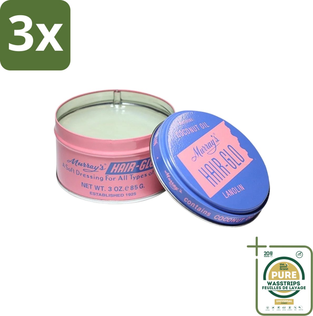 3 x Murray's - Hair-Glo - Pomade - Klassieke Look - Verzorgende Glans - 85 ml - Grootverpakking - Pomade - Haarverzorging - Glans - Klassiek - Retro