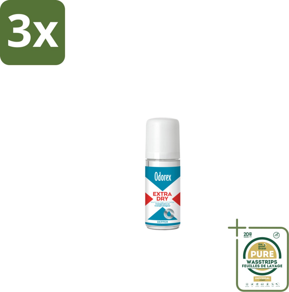 3 x Odorex Depper - Deodorant Roller - Extra Dry - Krachtige Bescherming - 50 ml - Grootverpakking - Extra Dry - Overmatig Zweten - Droge Oksels - Deodorant Roller - Krachtige Bescherming