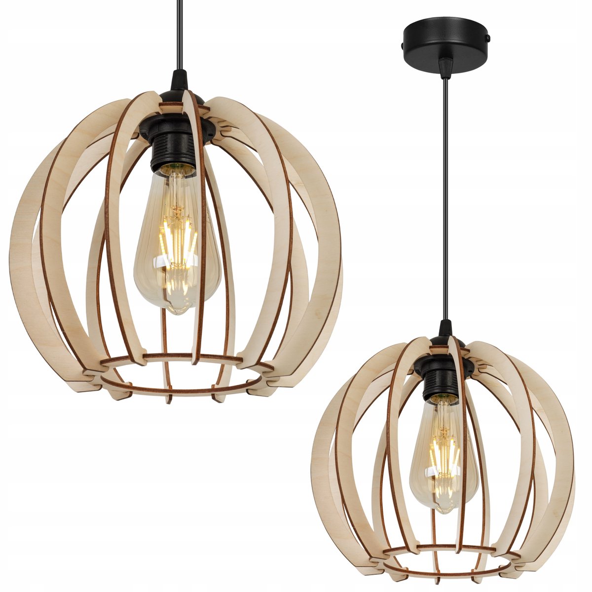 Merلوze Houten Hanglamp - Modern Boho LED - Zwart
