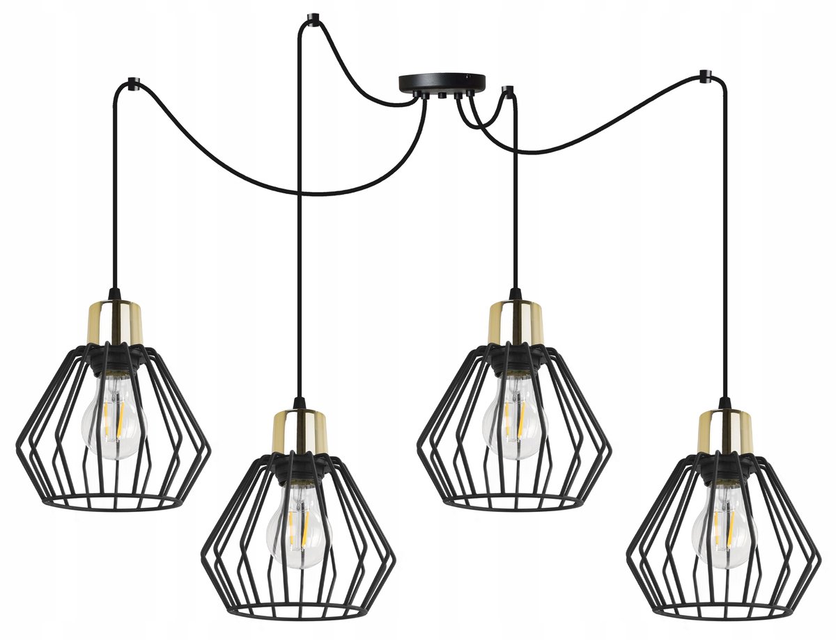 Nuvola Spider Plafondlamp Zwart/Goud - 4xE27 - Max 200cm