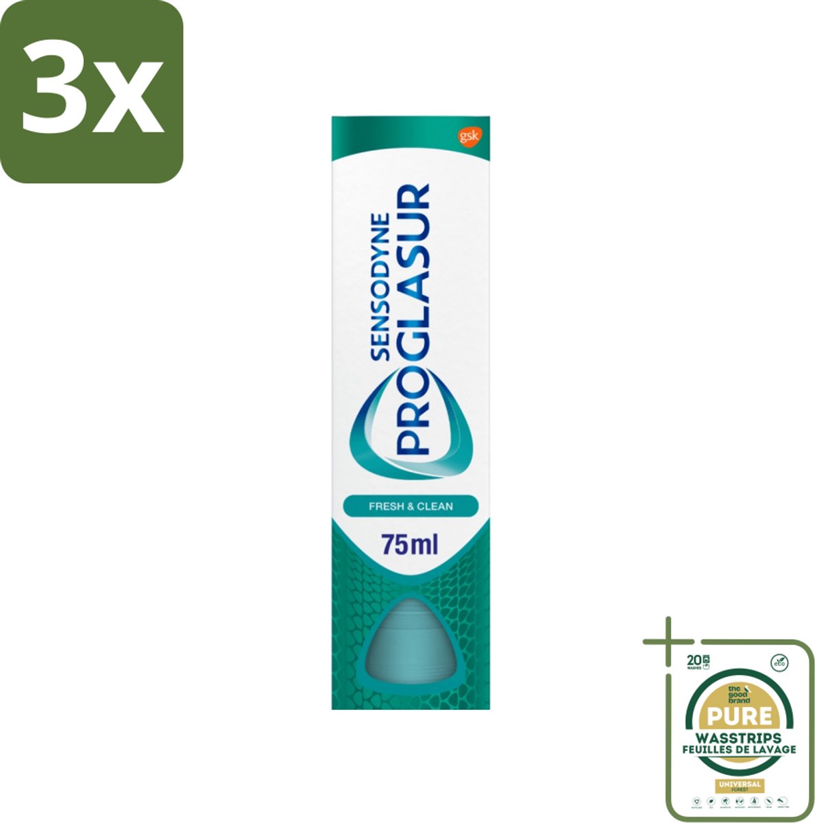3 x Sensodyne - Tandpasta - Proglasur Fresh & Clean - Dagelijkse Bescherming - 75 ml - Grootverpakking - Tandpasta - Tanderosie - Glazuurslijtage - Bescherming Tegen Zuren - Gevoeligheid
