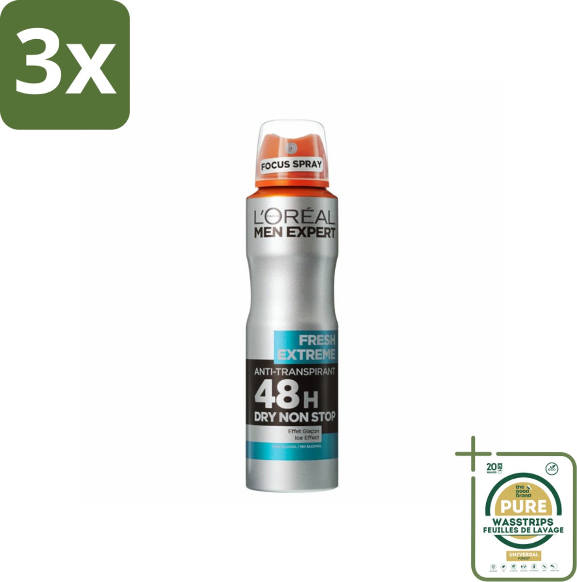 3 x L'Oréal Men Expert Deodorant Spray Fresh Extreme 150 ml - Grootverpakking - Deodorant Spray - Anti-geur - Transpiratiecontrole - 48 Uur Bescherming - Fris Gevoel