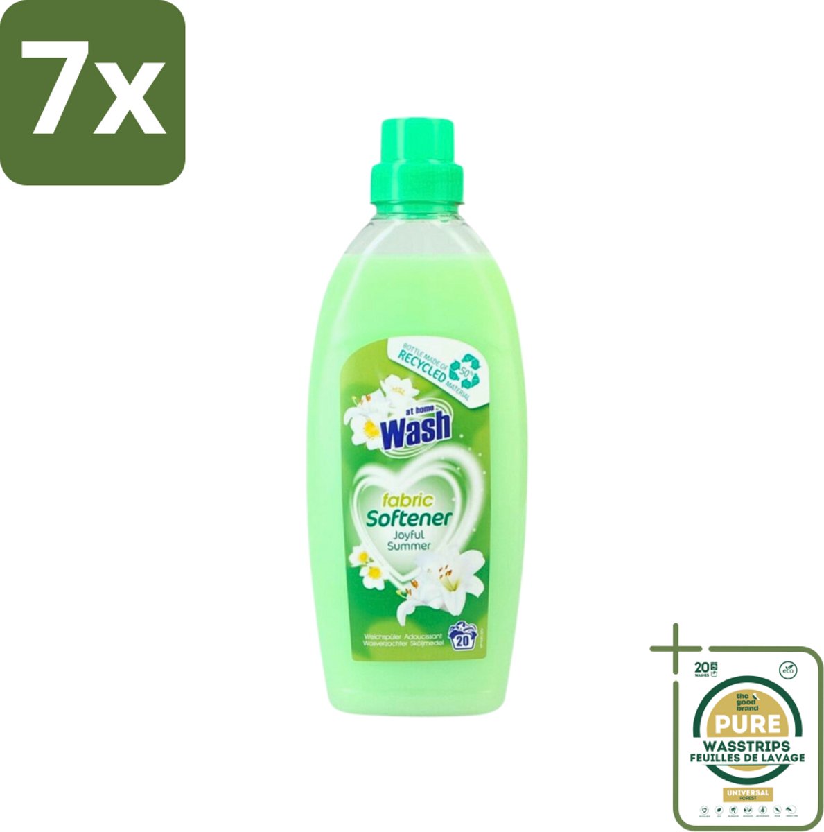 7 x At Home - Wash - Wasverzachter - Joyful Summer - 20 Wasbeurten - Grootverpakking - Wasverzachter - Wasverzachter Joy Summer - Wasverzachter Voor Kleding - Wasverzachter Voor Alle Stoffen - Wasverzachter Voor Katoen