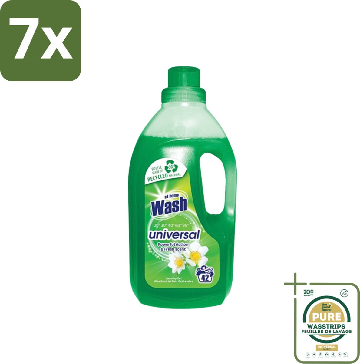 7 x At Home - Wash - Wasmiddel - Alle Was - Frisse Geur - 42 Wasbeurten - Grootverpakking - Wasmiddel - Was - Wasmiddel Universaal - Frisse Geur - Wasmiddel Voor Textiel