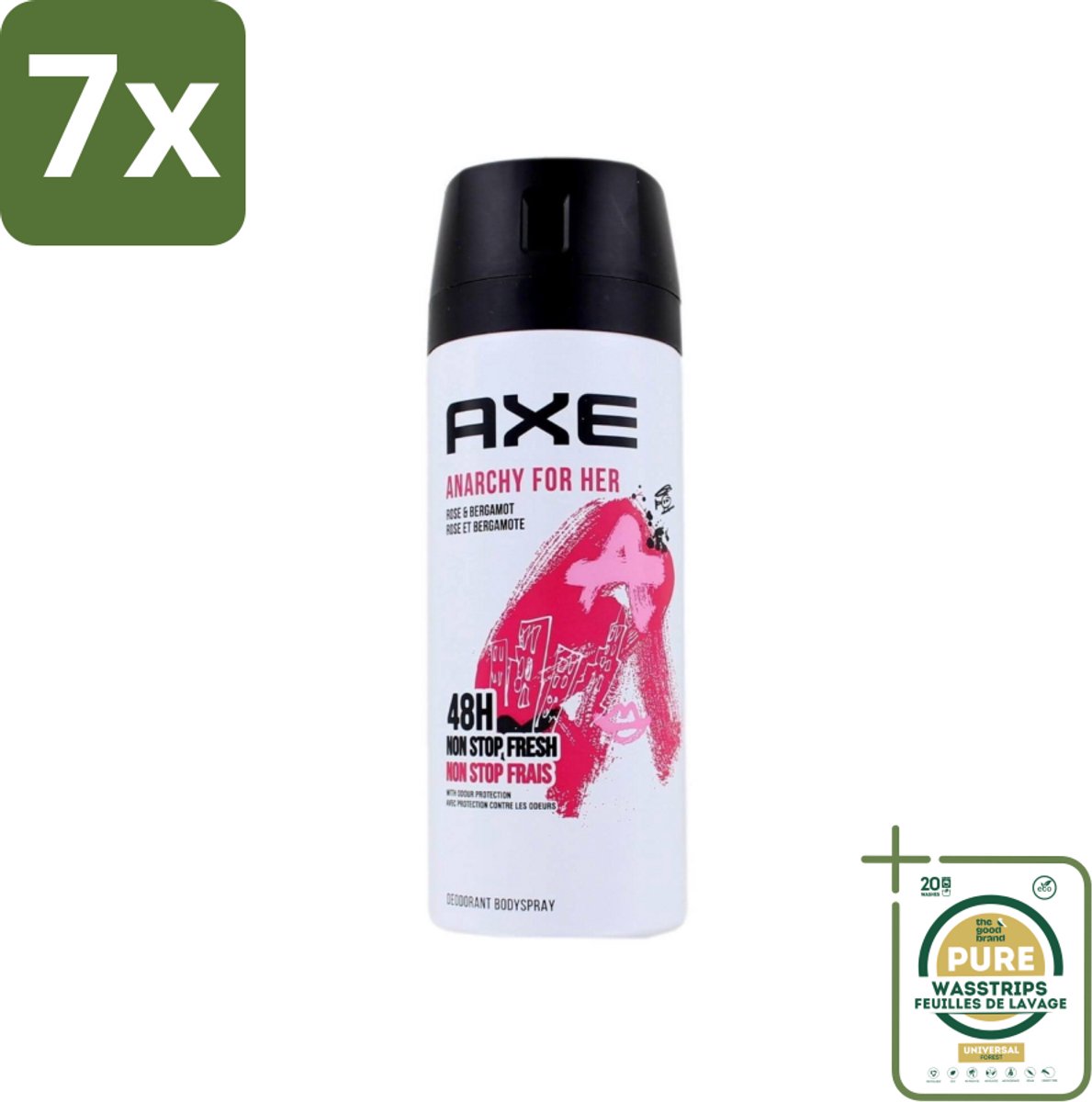 7 x Axe - Deodorant Bodyspray - 48hrs Non Stop Fresh - Anarchy For Her - Rose & Bergamot - 150 ml - Grootverpakking - Anarchy For Her - Axe Deodorant - Bodyspray - 48h Fresh - Rose & Bergamot