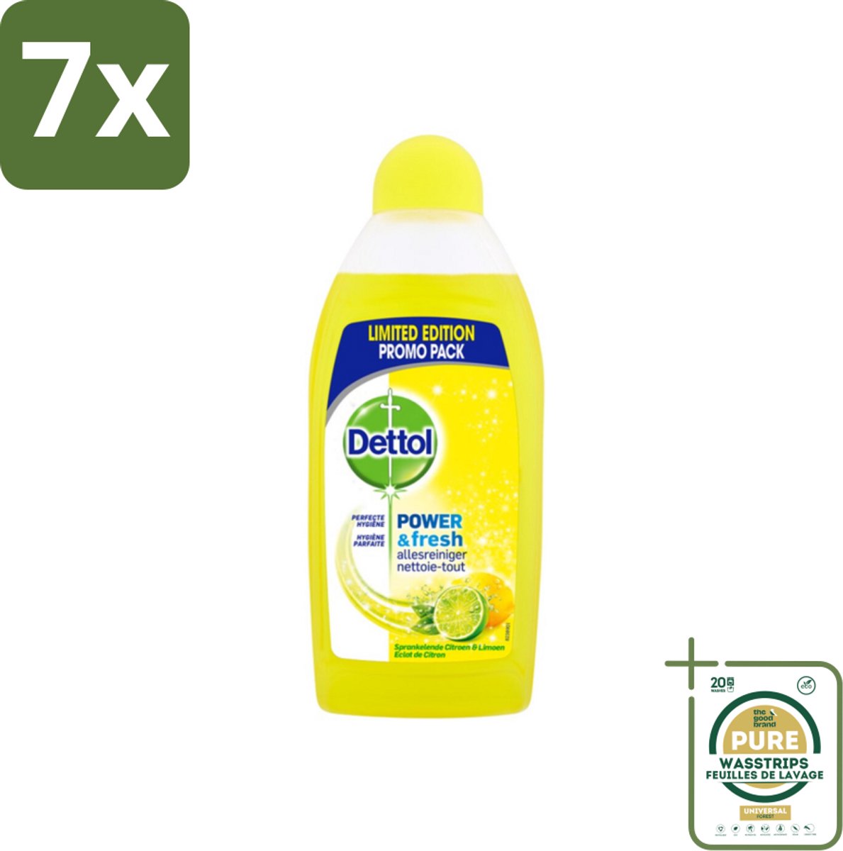 7 x Dettol Power & Fresh Allesreiniger Citrus 500 ml - Grootverpakking - Allesreiniger - Vet Verwijderen - Voedselresten Verwijderen - Badkamervuil Verwijderen - Citroengeur