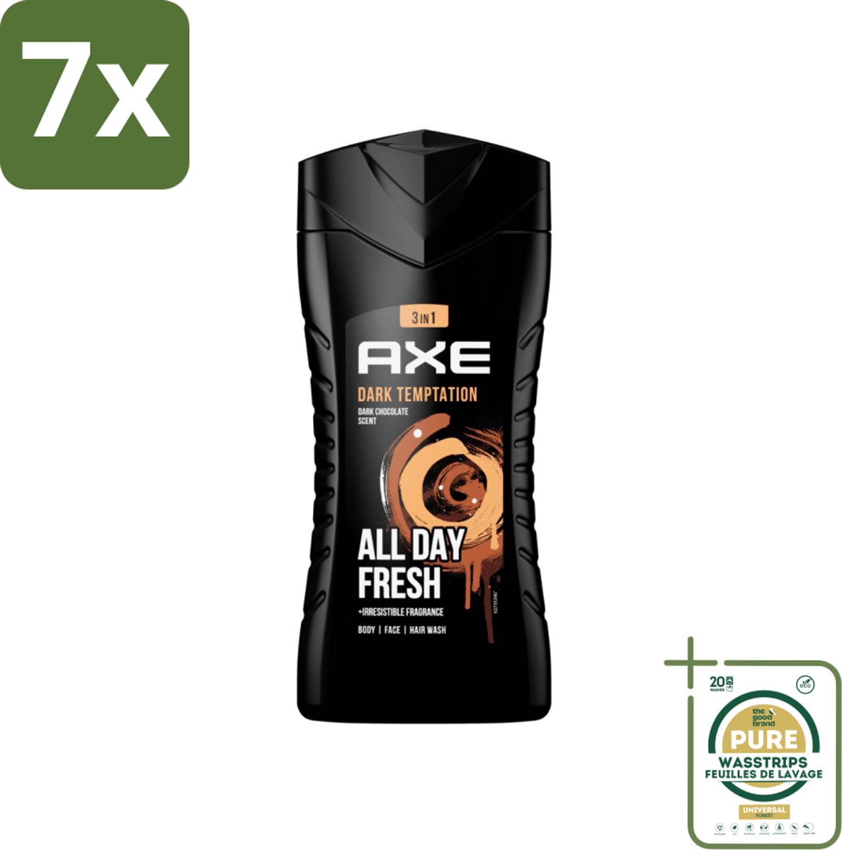 7 x Axe - 3-in-1 Douchegel - Dark Temptation - Dark Chocolate - 250 ml - Grootverpakking - Douchegel - 3-in-1 - Lichaam - Gezicht - Haar