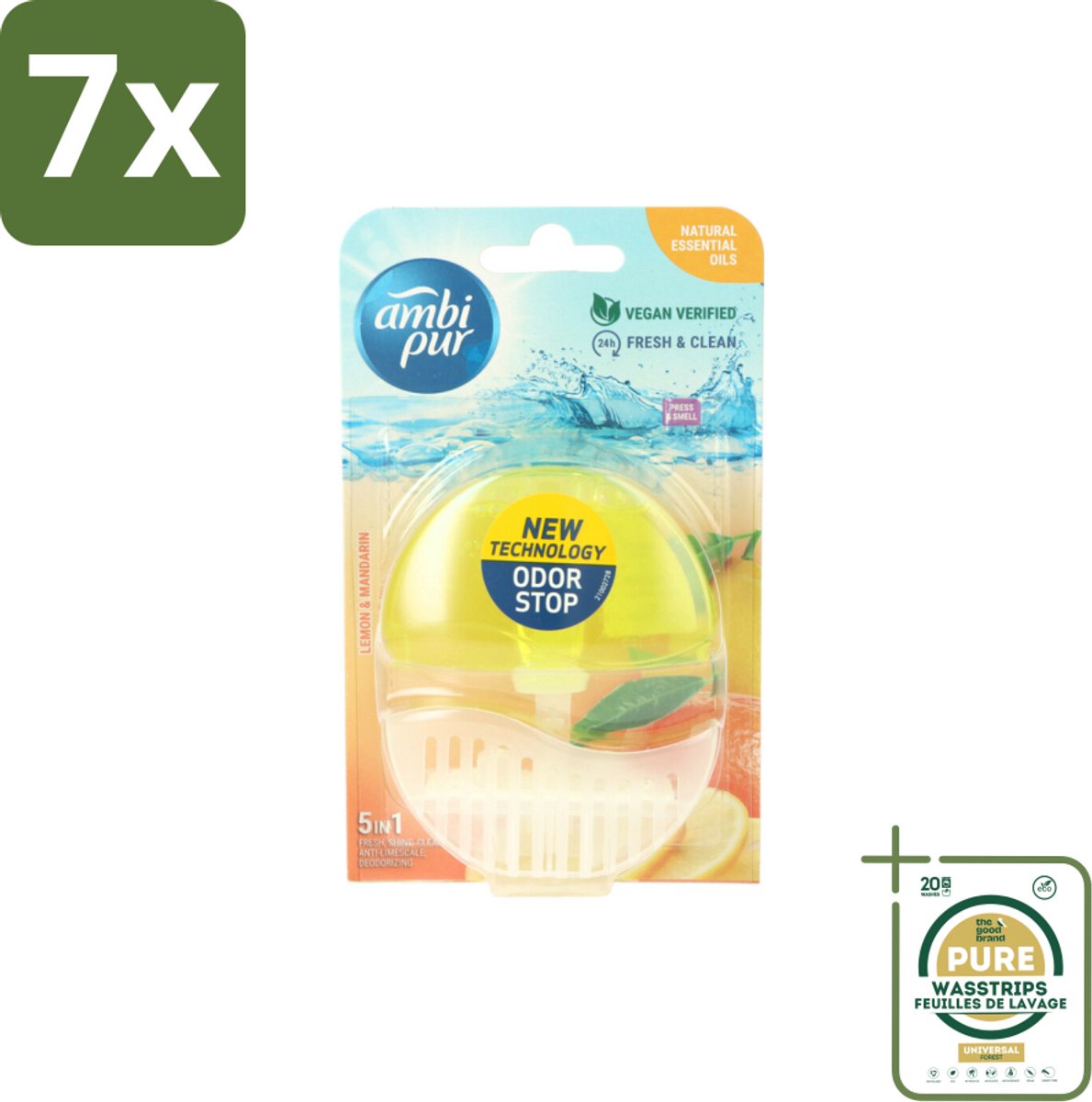 7 x Ambi Pur Toiletblok Starterkit 5in1 Lemon & Mandarine - Grootverpakking - Toiletblok - Toilet Hygiëne - Citrus Geur - Frisse Geur - Kalkvoorkomend