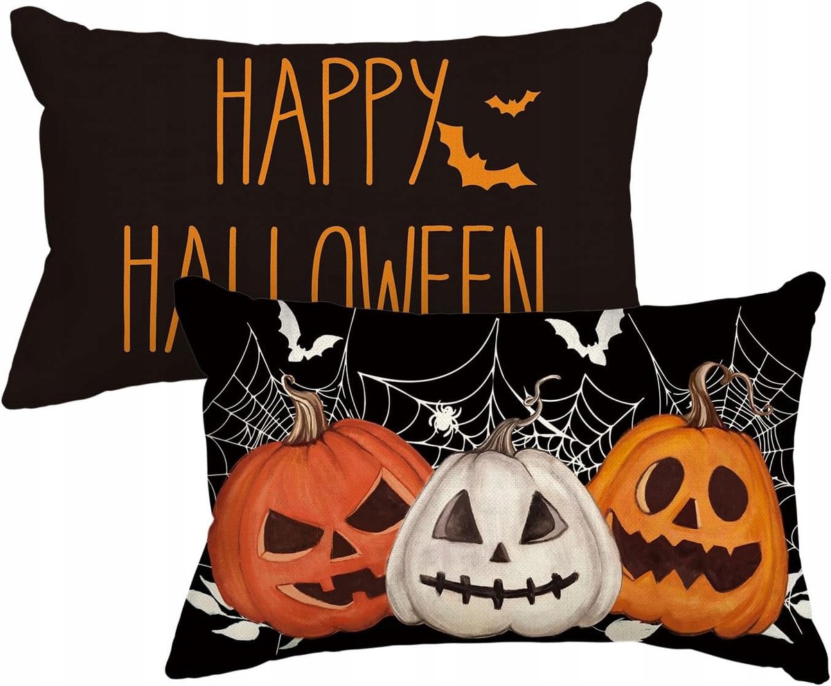Halloween Kussenhoes Pompoen Spin 30x50cm Zwart (2 stuks)