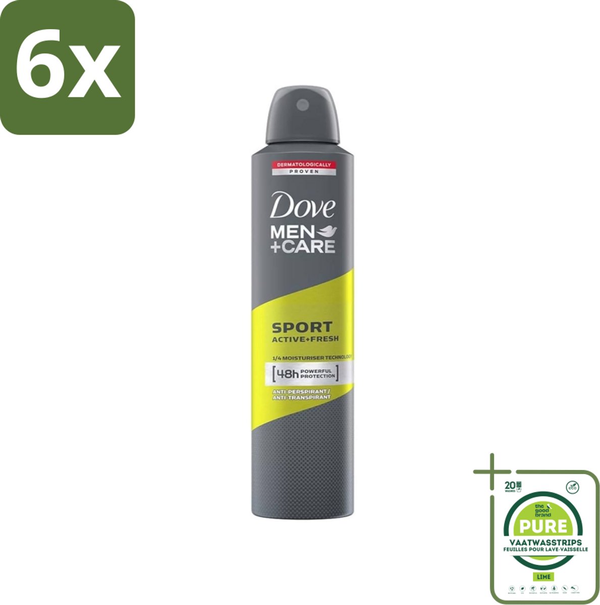 Dove - Deodorant - Spray Men - Sport Active + Fresh - Energiek en verfrissend - 250 ml - Voordeelverpakking - 6 stuks - Sport deodorant - Anti-transpirant