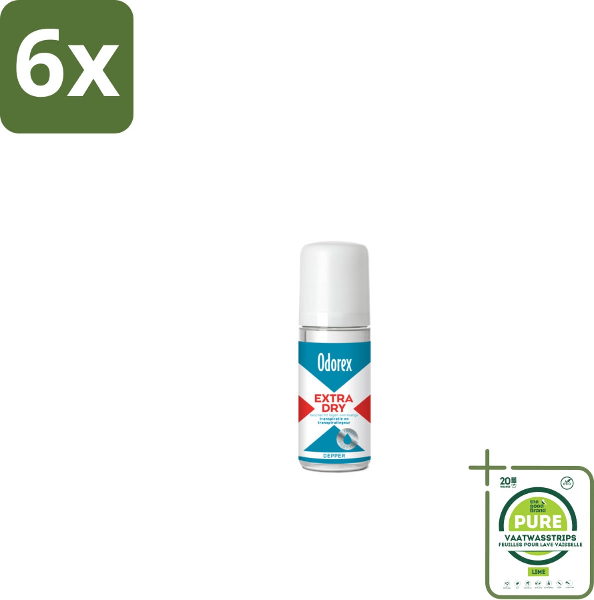 Odorex Depper - Deodorant Roller - Extra Dry - Krachtige Bescherming - 50 ml - Voordeelverpakking - 6 stuks - Overmatig zweten - Droge oksels