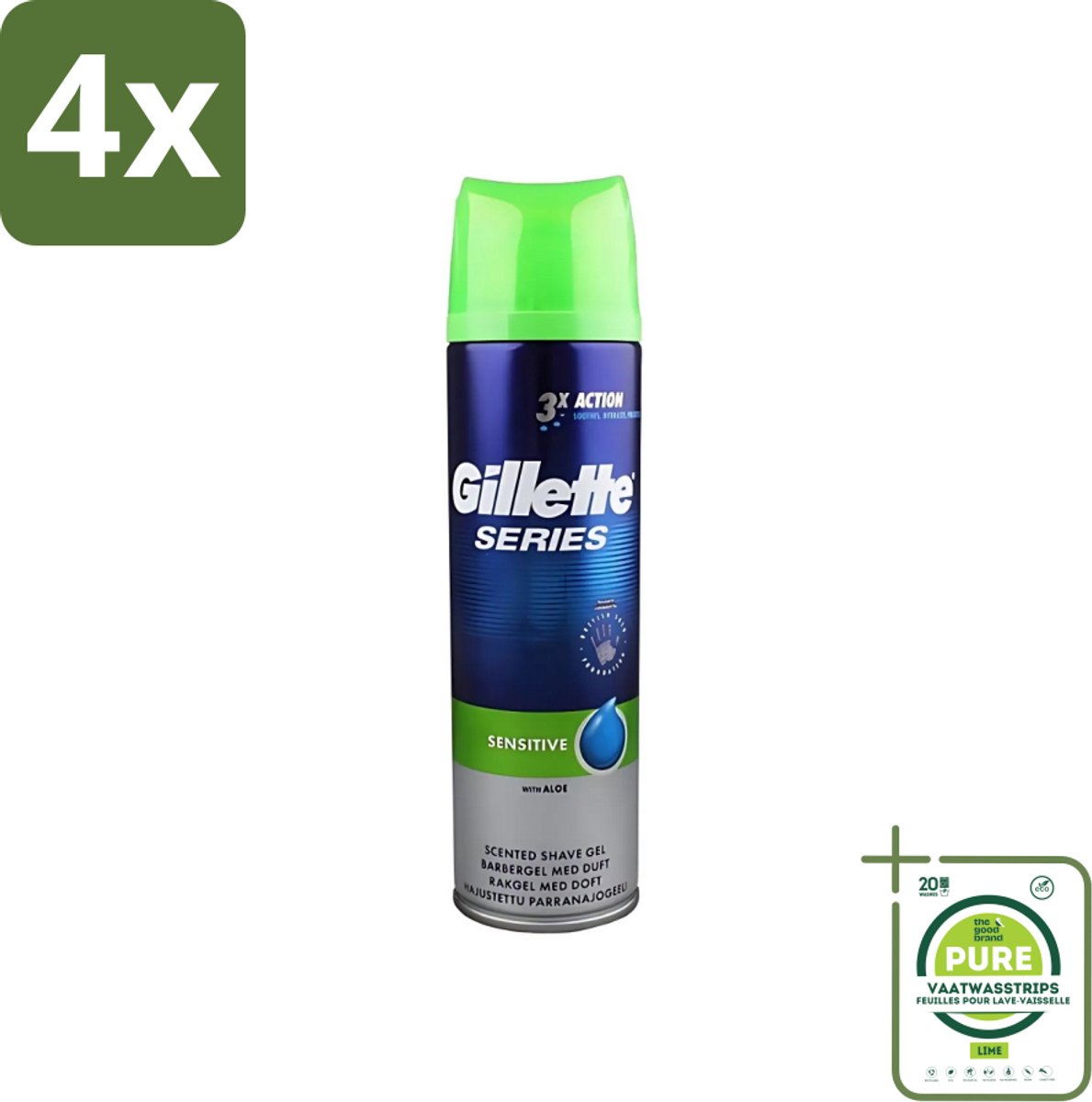 Gillette Series - Scheergel - Sensitive - Aloe Vera - Voor de gevoelige huid - 200 ml - Voordeelverpakking - 4 stuks - Gevoelige huid - Scheergel