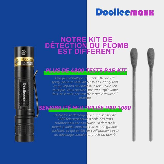 Testkit voor Looddetectie, Geschikt voor Tot 4800 Toepassingen, Ideaal voor Verf, Keramiek en Meer, Met Zichtbare UV-Licht voor Thuisveiligheid en Eenvoudig Gebruik — afbeelding 4