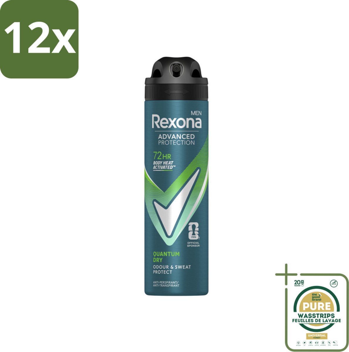 Rexona Men Deodorant Spray Advanced Protection Quantum Dry 150 ml - Voordeelverpakking - 12 stuks - Frisheid - Transpiratiebestendig