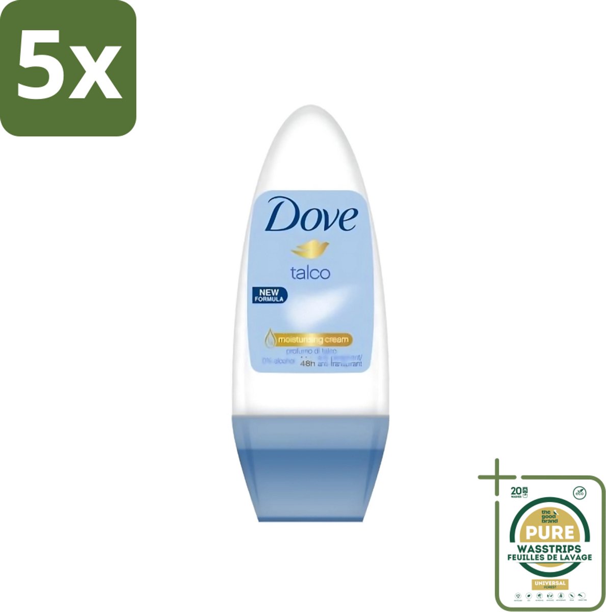5 x Dove - Deodorant - Roll-on Talco - Subtiele en zachte geur - 50 ml - Grootverpakking - Dove Talco Roll-on - Talco Deodorant - Talco Roll-on - Talco Deodorant 50 Ml - Talco Roll-on 50 Ml