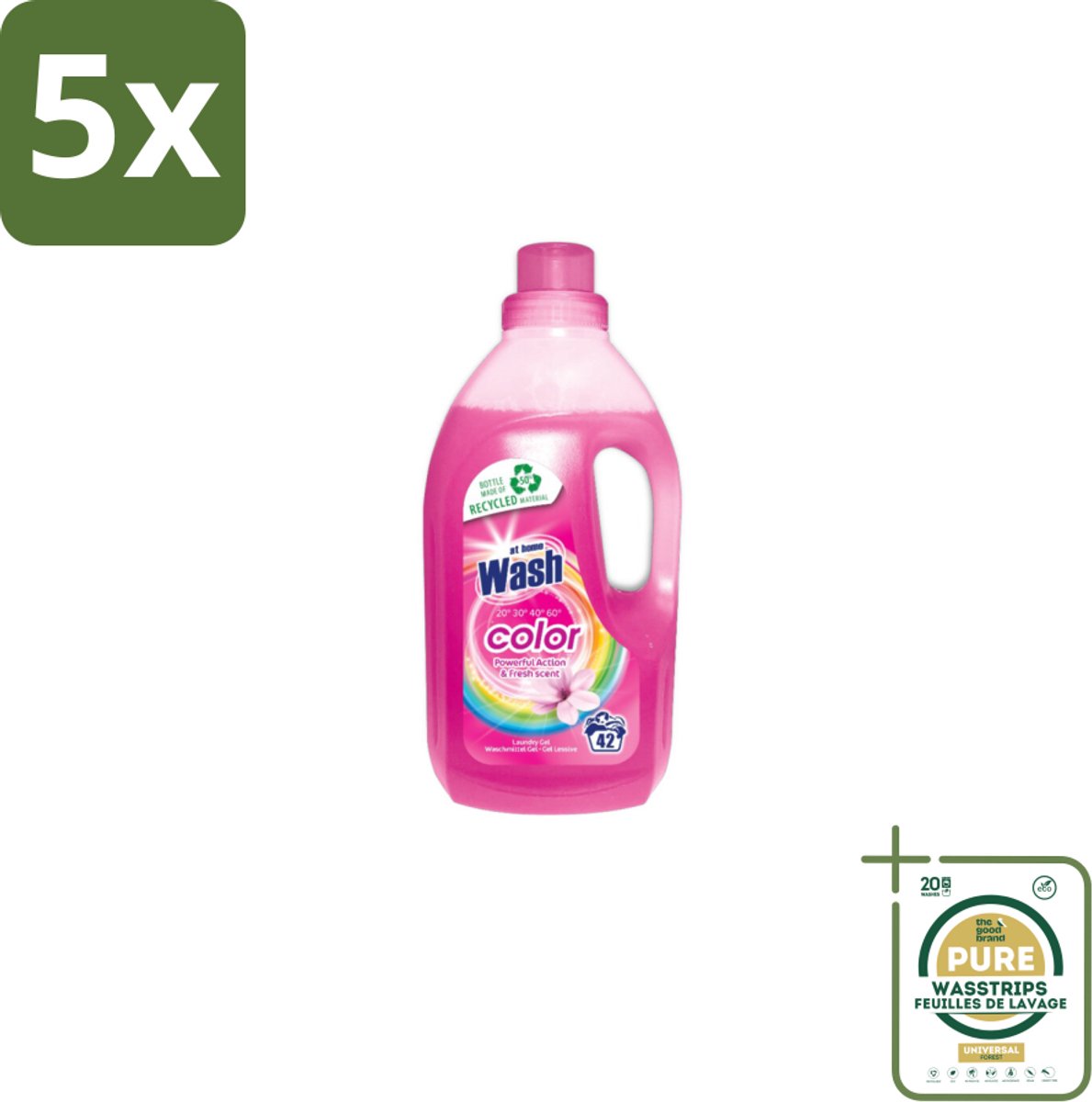 5 x At Home Wasmiddel Color 42 Wasbeurten Kleur 1,5 liter - Grootverpakking - Wasmiddel Kleur - Wasgel - Gebruik Voor Gekleurd Textiel - Vlekverwijdering - Frisse Geur