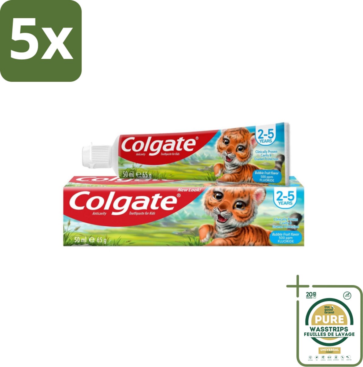 5 x Colgate - Bubble Fruit - Kindertandpasta - Voor 2 tot 5 jaar oud - 50ml - Grootverpakking - Kindertandpasta - Gaatjes Bestrijden - Melktanden Beschermen - Tandpasta Voor Kinderen - Bubble Fruit Smaak
