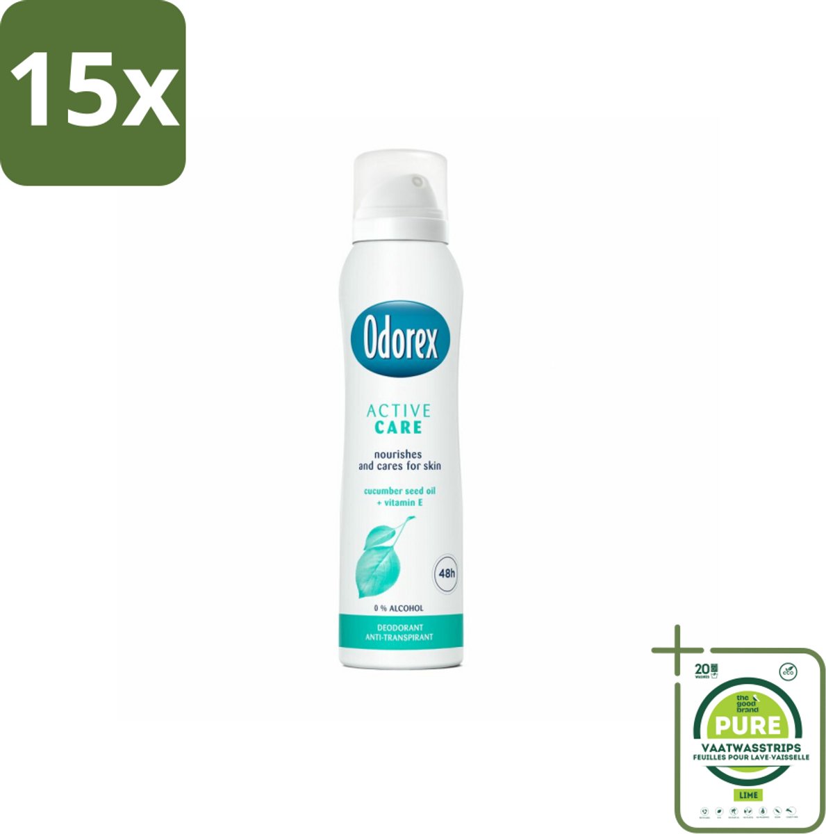 15 x Odorex Deodorant Spray Active Care 150 ml - Grootverpakking - Deospray - Actieve Bescherming - Zweet En Geur - Gevoelige Huid - Vitamine E