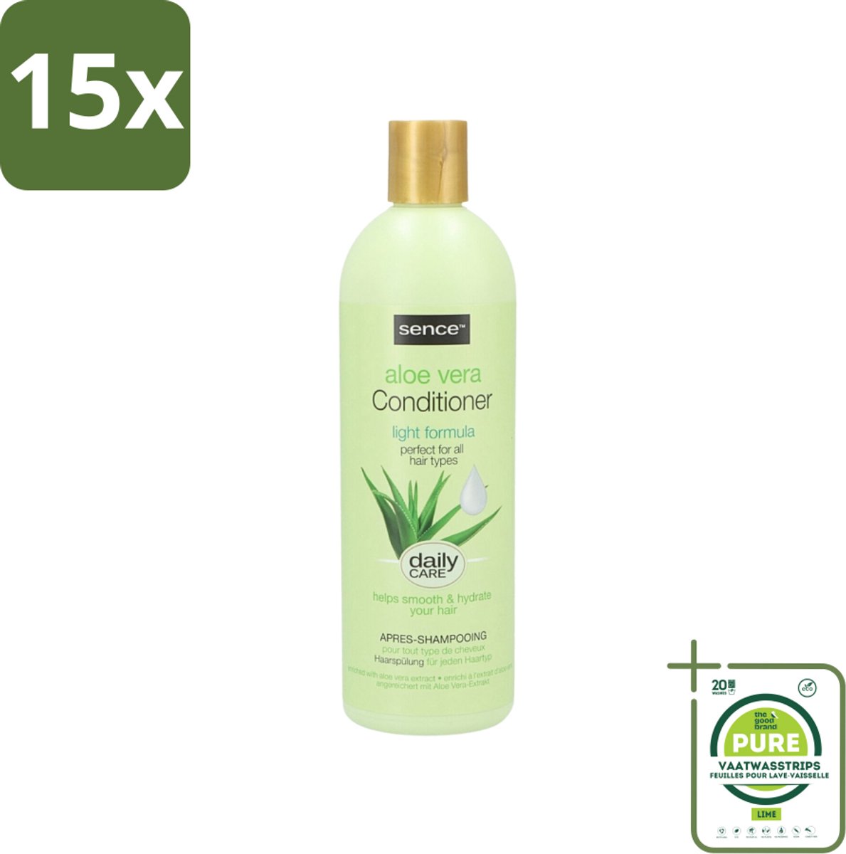 15 x Sence - Aloë Vera - Conditioner - Hydraterend - 400 ml - Grootverpakking - Aloë Vera Conditioner - Droog Haar Conditioner - Beschadigd Haar Conditioner - Haar Herstel - Haar Hydrateren