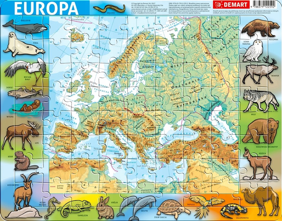Educatieve puzzel Europa Fysieke Kaart - 74 Stukjes