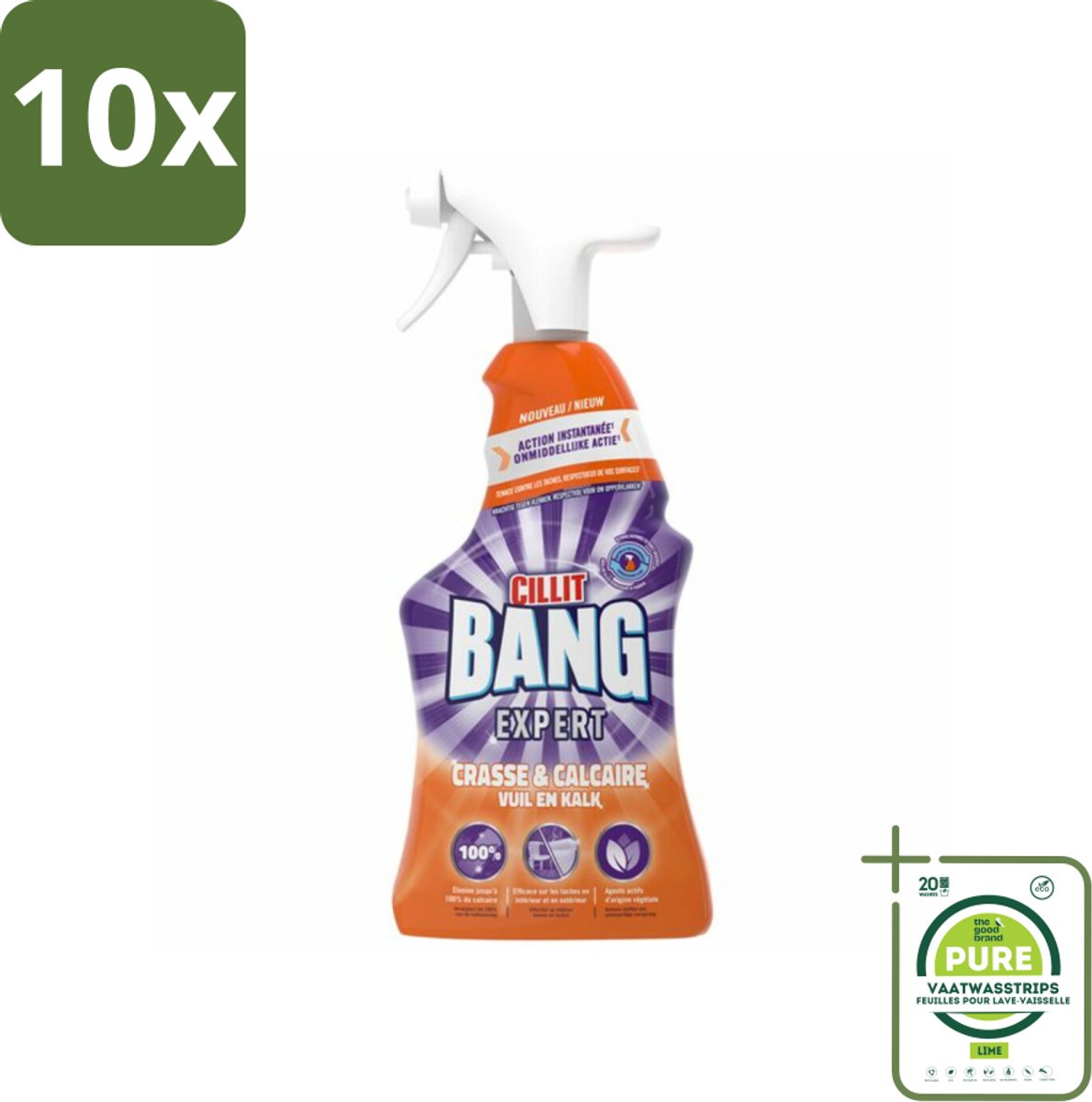 10 x Cillit Bang Lime & Grime Spray 750 ml - Grootverpakking - Kalk Verwijderen - Vet Verwijderen - Vuil Verwijderen - Reinigings Spray - Keuken Reinigen