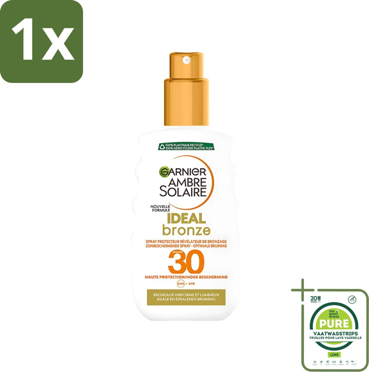 1 x Garnier - Ambre Solaire - Ideal Bronze - Zonnebrandspray - SPF 30 - 200 ml - Zonbescherming - Bruin - Zonnebrand - SPF 30 - Huidverzorging