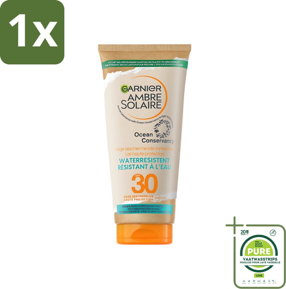 1 x Garnier - Ambre Solaire - Waterresistente Beschermende Zonnebrandmelk - SPF 30 - 175 ml - Zonbescherming - Zonnebrandmelk - SPF 30 - Waterresistent - Olievrije