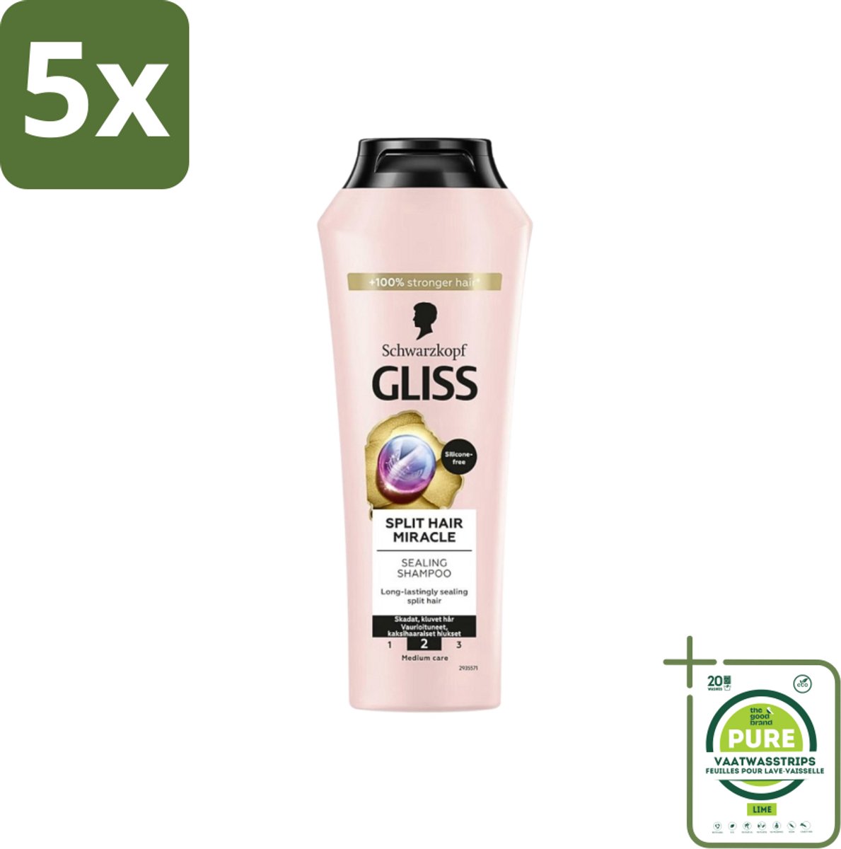 5 x Gliss-Kur - Shampoo - Split Hair Miracle - Herstelt Gespleten Haarpunten - 400 ml - Grootverpakking - Gespleten Haarpunten - Haar Herstel - Haar Versterken - Hydrolyzed Keratine - Vitamine E