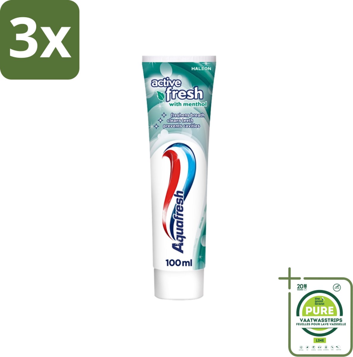3 x Aquafresh - Tandpasta - Verfrissende Reiniging - Menthol - 100 ml - Grootverpakking - Tandpasta - Menthol - Verfrissende Reiniging - Mondverfrissing - Tandplak