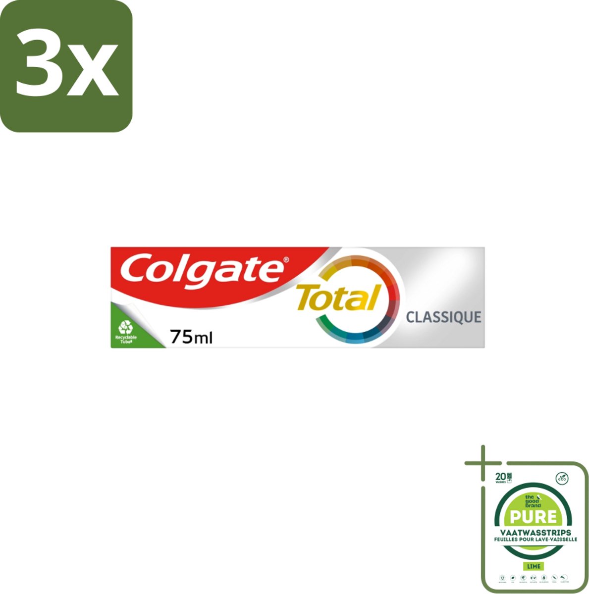 3 x Colgate - Total Classic - Tandpasta - 75ml - Grootverpakking - Tandpasta - Mondhygiëne - Tandplak - Tandsteen - Gaatjes