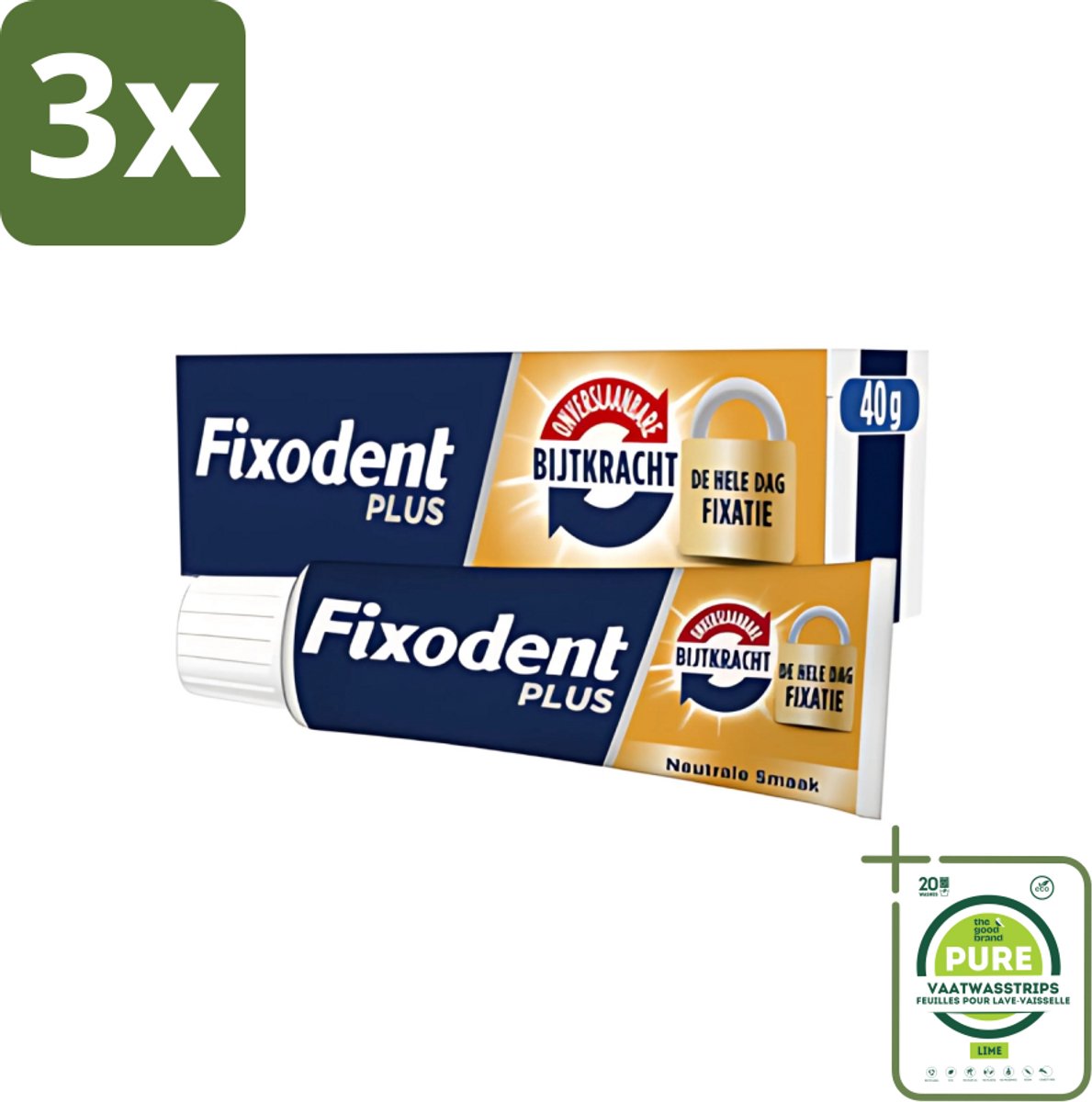 3 x Fixodent - Kleefpasta - Plus - Krachtige Hechting - 40 g - Grootverpakking - Kleefpasta Kunstgebit - Krachtige Hechting Kunstgebit - Kunstgebit Fixatie - Kunstgebit Comfort - Kunstgebit Kleefpasta