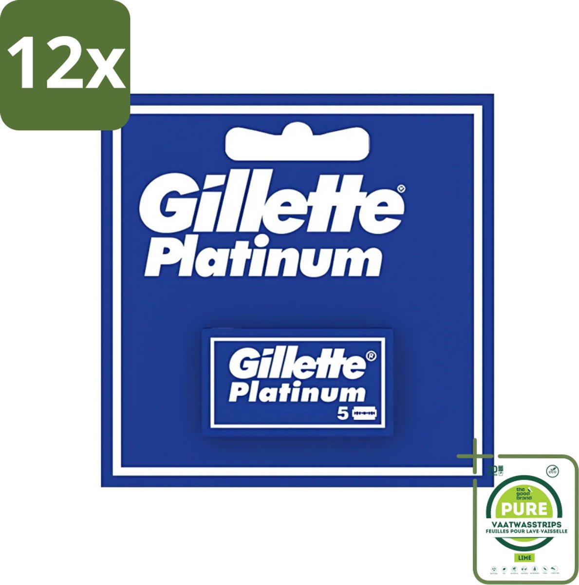 Gillette - Platinum - Extra scherpte - 5 Navulscheermesjes - Voordeelverpakking - 12 stuks - Scheermesjes - Safety razor