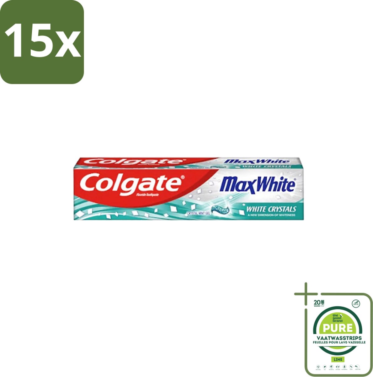 15 x Colgate - Max White - Whitening Crystals - Tandpasta - 100ml - Grootverpakking - Tandpasta - Witte Tanden - Whitening Crystals - Tanden Reinigen - Vlekken Verwijderen