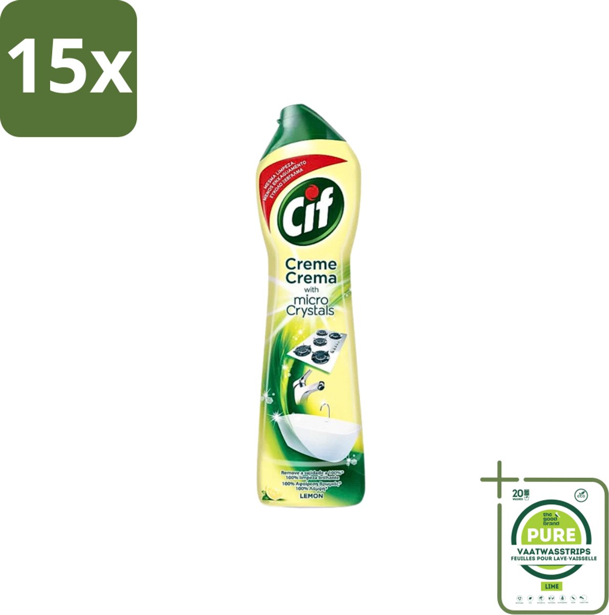 15 x Cif - Badkamer & Keuken - Schuurmiddel - Cream Lemon - 500 ml - Grootverpakking - Schoonmaakmiddel - Schuurmiddel - Vet Verwijderen - Kalkaanslag Verwijderen - Keuken Reinigen