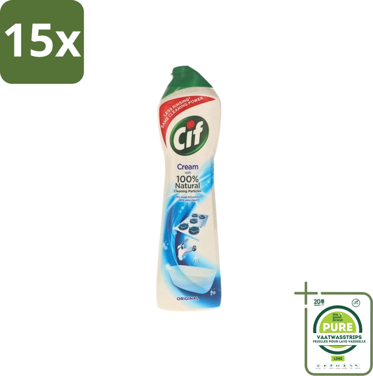 15 x Cif - Badkamer & Keuken - Cream - Verwijdert Hardnekkig Vuil - 500ml - Grootverpakking - Cif Cream - Reiniging - Vuil Verwijderen - Vet Verwijderen - Kalkaanslag Verwijderen
