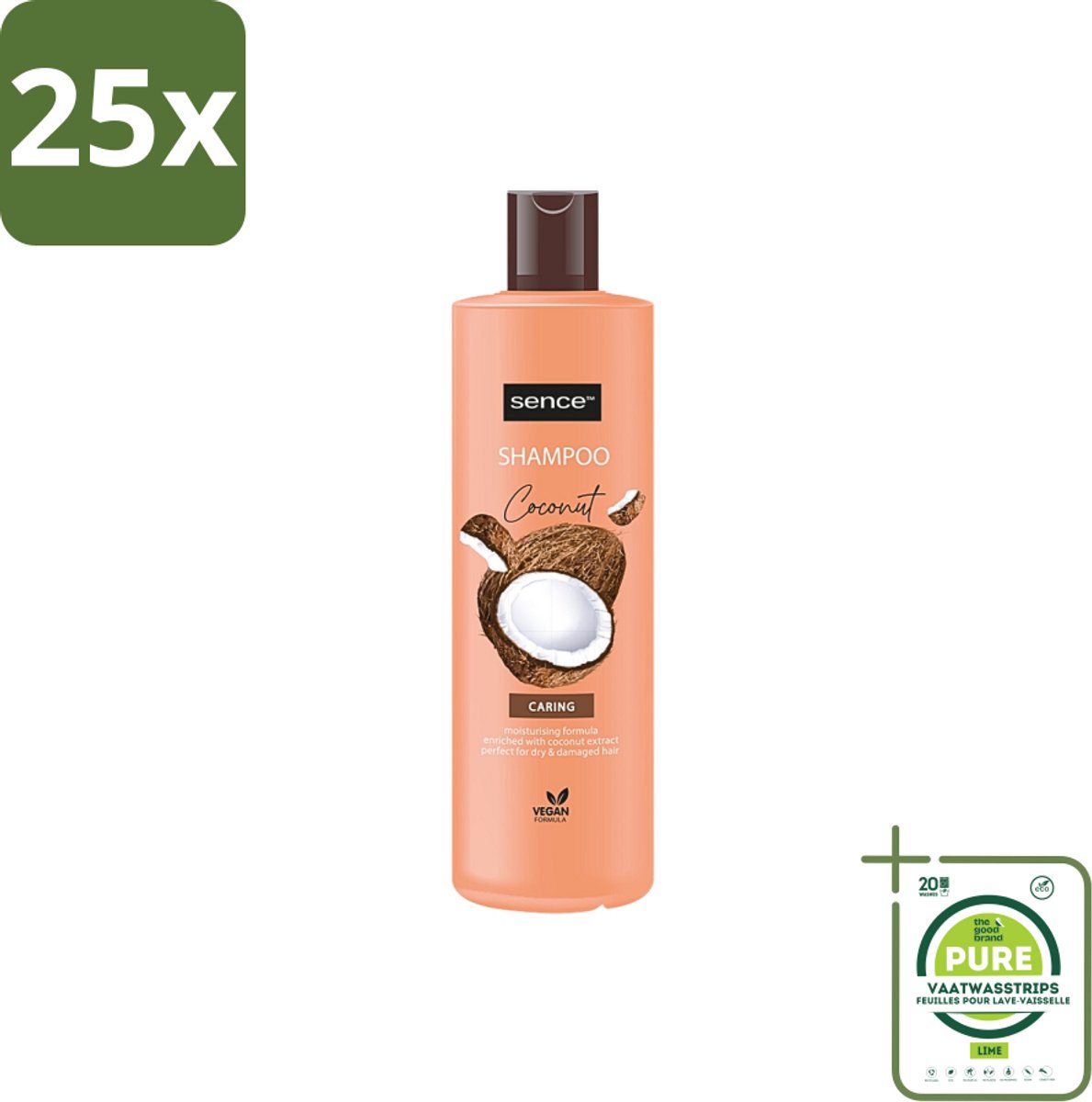 25 x Sence - Coconut - Shampoo - Verzorgend - 400 ml - Voordeelverpakking - Grootverpakking - Kokos Shampoo - Droog Haar Shampoo - Beschadigd Haar Shampoo - Glanzend Haar - Gezond Haar