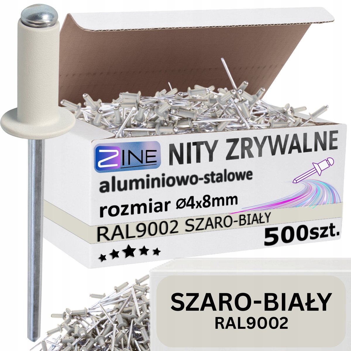 Zwarte Aluminium Klinknagels 4x8mm RAL 9002 Grijs/Wit - 500 Stuks