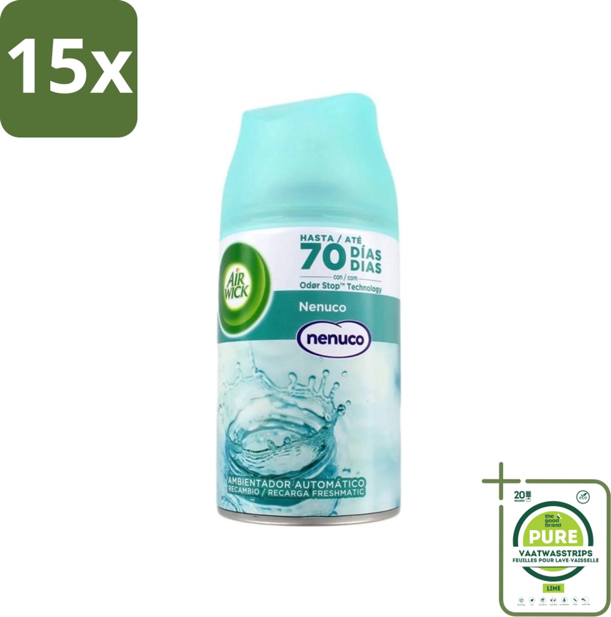 15 x Air Wick - Luchtverfrisser Navulling - Nenuco - Automatische Spray - 250 ml - Grootverpakking - Nenuco Geur - Luchtverfrisser - Automatische Spray - Geurverspreiding - Geurneutralisatie