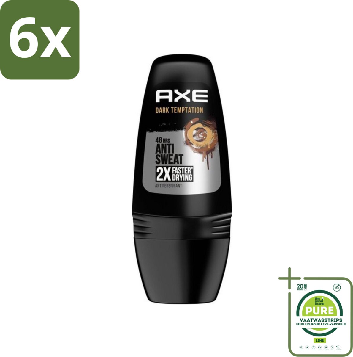 Axe - Deodorant Roller - 48hrs Anti Sweat - Dark Temptation - Anti-transpirant - 50 ml - Voordeelverpakking - 6 stuks - 48 uur bescherming - Antitranspirant roller