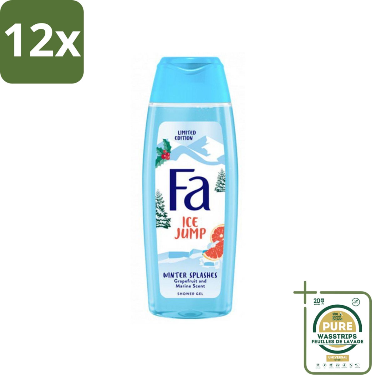 Fa - Douchegel - Winter Splashes Ice Jump - Frisse Geur & Verfrissing - Verzorgend - 250 ml - Voordeelverpakking - 12 stuks - Grapefruit - Winter
