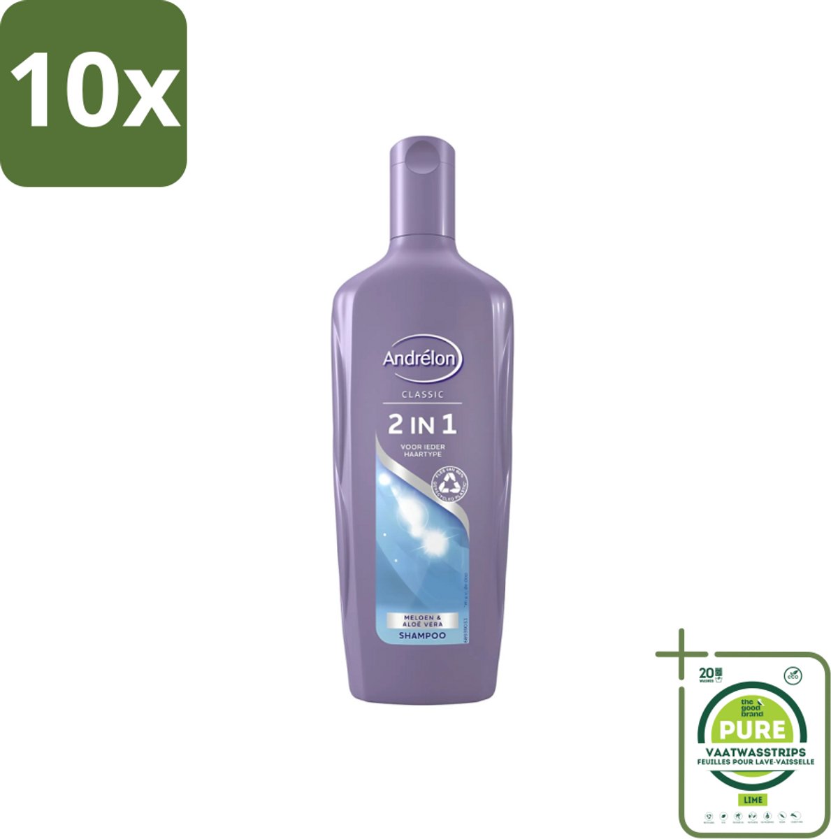 10 x Andrélon - 2-in-1 - Shampoo - Voor Snel & Effectief Wassen - 300 ml - Grootverpakking - 2-in-1 Shampoo Conditioner - Snel Wassen - Haar Verzorgen - Meloen En Aloë Vera - Hydraat