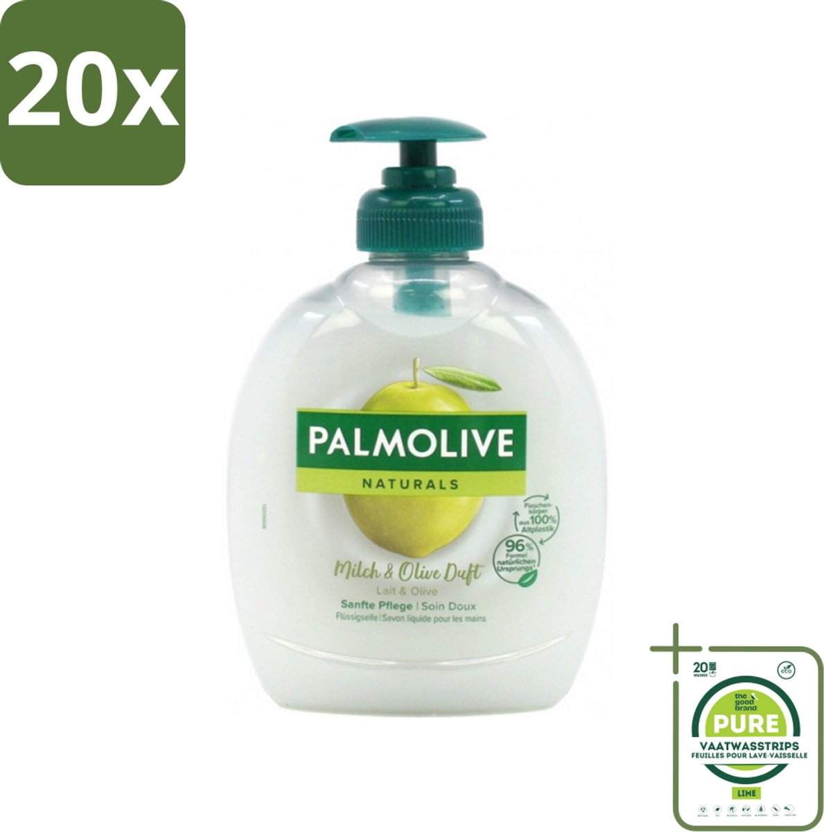 20 x Palmolive Naturals - Handzeep - Melk & Olijf - 300 ml - Grootverpakking - Handzeep Melk En Olijf - Natuurlijke Handzeep - Handen Verzorgen - Melkproteïnen - Olijfextract